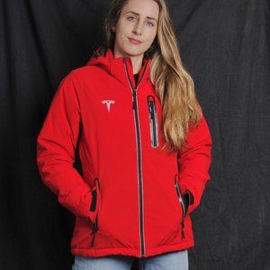 Official Red Tesla Women's Winter Jacket. Size: Medium.